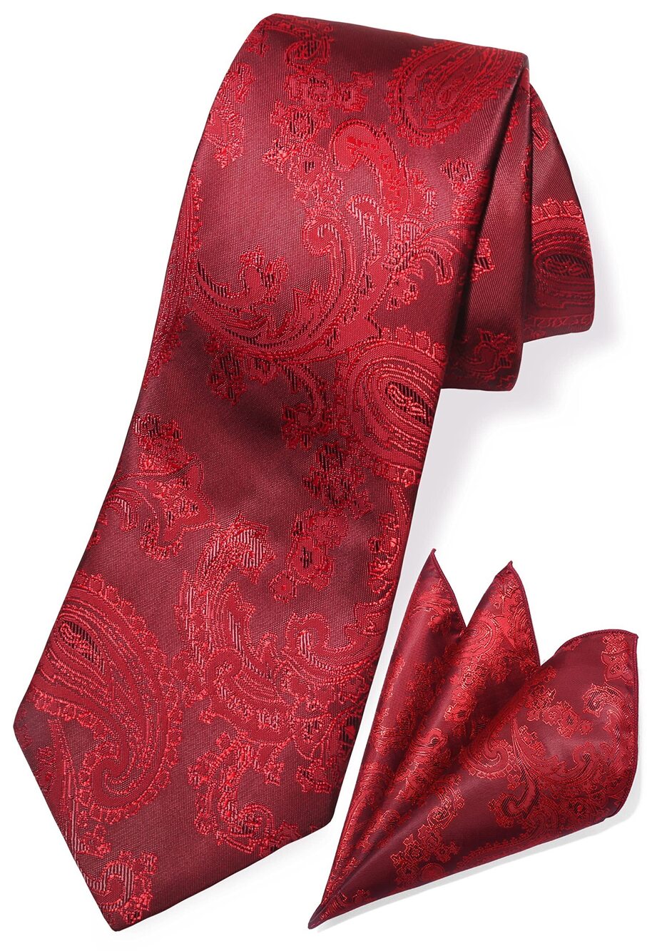 4072 Burgundy Tie Maroon Ties Paisley Neckties and Pocket Squares Set